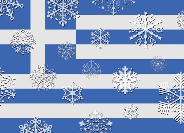 Bandera griega con copos de nieve — Archivo Imágenes Vectoriales