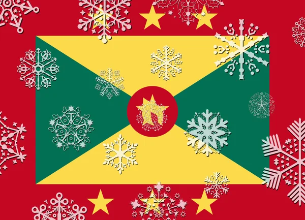 Grenada Flagge mit Schneeflocken — Stockvektor