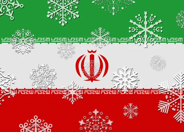 Bandiera iran con fiocchi di neve — Vettoriale Stock
