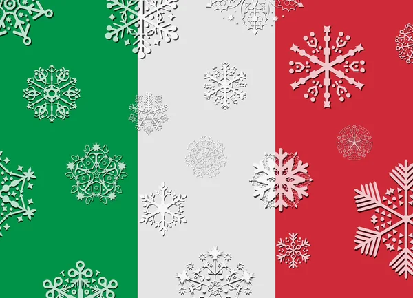 Italië vlag met sneeuwvlokken — Stockvector