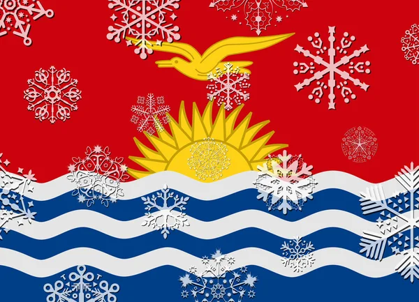 Bandeira kiribati com flocos de neve — Vetor de Stock