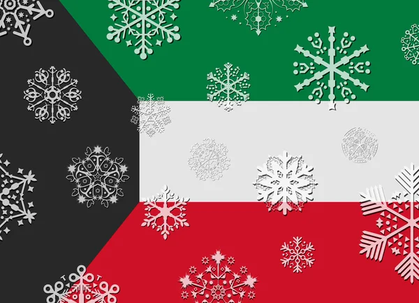 Bandeira do kuwait com flocos de neve — Vetor de Stock