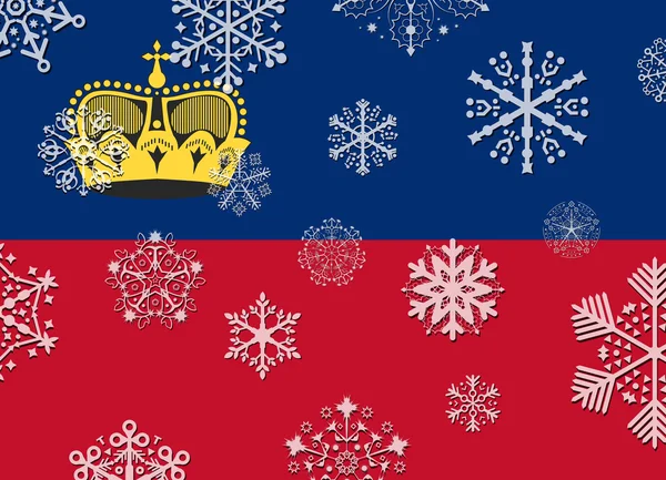 Bandeira de liechtenstein com flocos de neve — Vetor de Stock