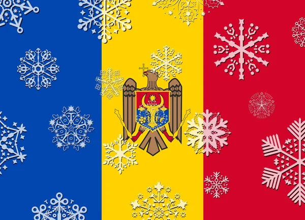 Bandeira da Moldávia com flocos de neve — Vetor de Stock