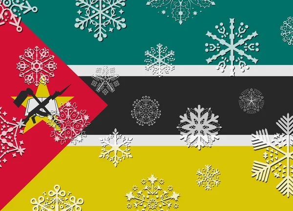 Moçambiques flagga med snöflingor — Stock vektor