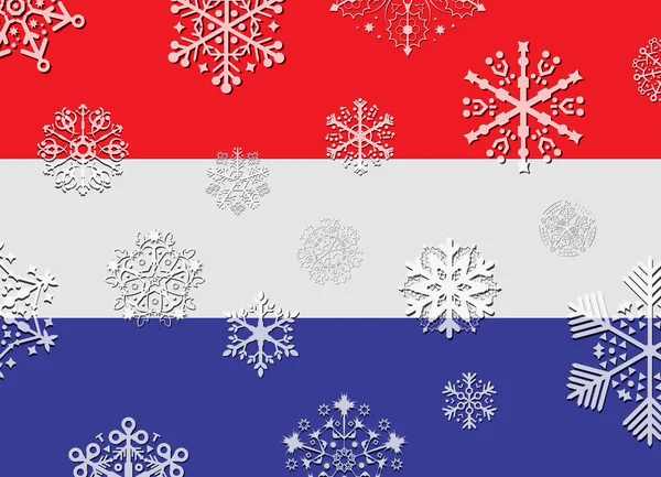 Niederländische Flagge mit Schneeflocken — Stockvektor