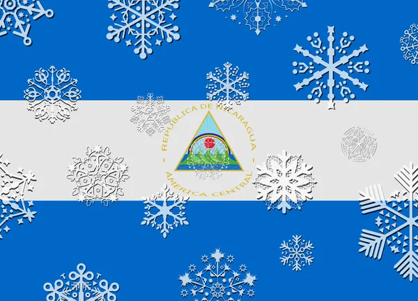 Bandera de nicaragua con copos de nieve — Archivo Imágenes Vectoriales