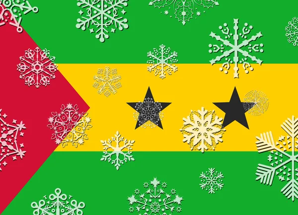 Sao tome flagga med snöflingor — Stock vektor