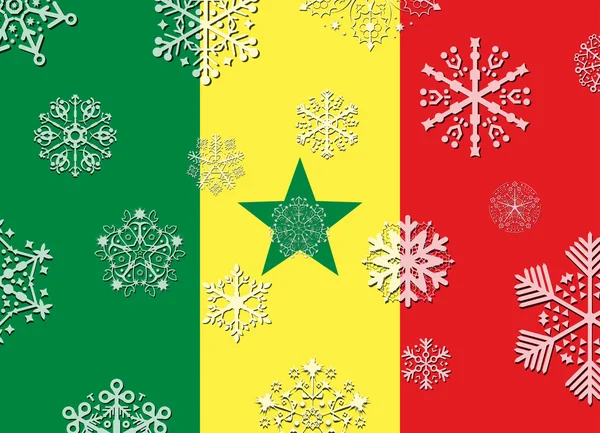 Senegals flagga med snöflingor — Stock vektor