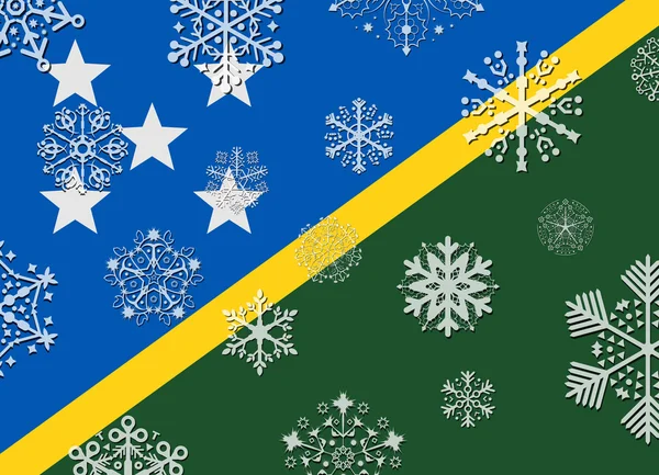 Bandeira das ilhas Salomão com flocos de neve — Vetor de Stock