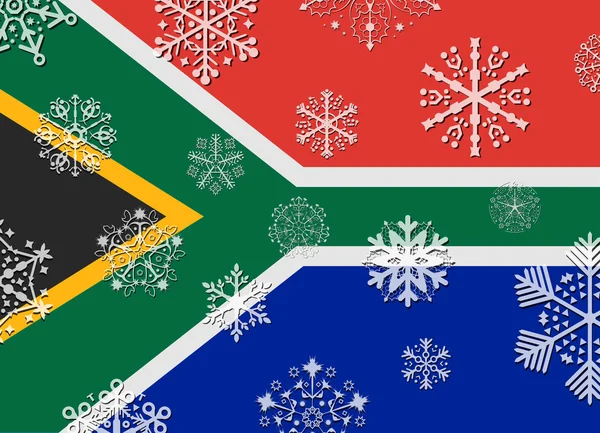 Vlag van Zuid-Afrika met sneeuwvlokken — Stockvector