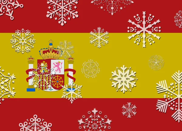 Bandera de España con copos de nieve — Vector de stock