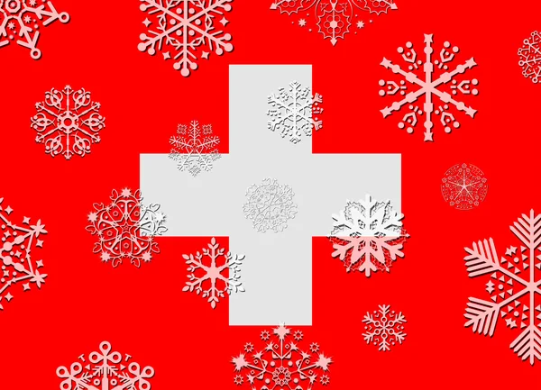 Zwitserland vlag met sneeuwvlokken — Stockvector
