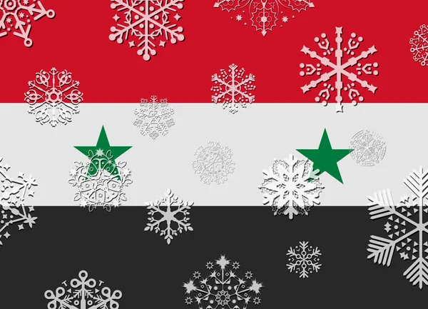 Syrië vlag met sneeuwvlokken — Stockvector