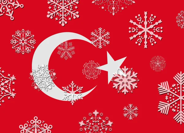 Turkey flag with snowflakes — Stock Vector