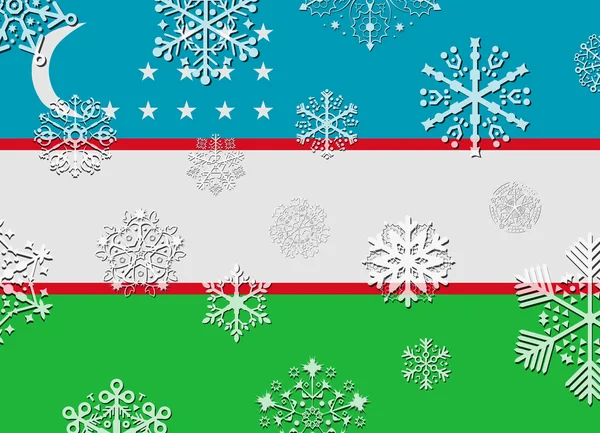 Bandeira do uzbequistão com flocos de neve — Vetor de Stock