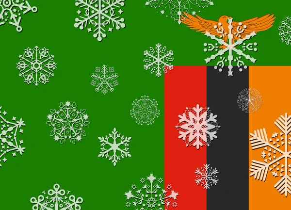 Zambia flag with snowflakes — Stock Vector