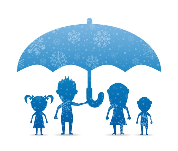 Famiglia e ombrello icona natalizia con neve — Vettoriale Stock