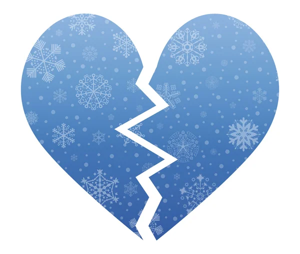 Σπασμένη καρδιά εικονίδιο Χριστούγεννα με χιόνι — Διανυσματικό Αρχείο