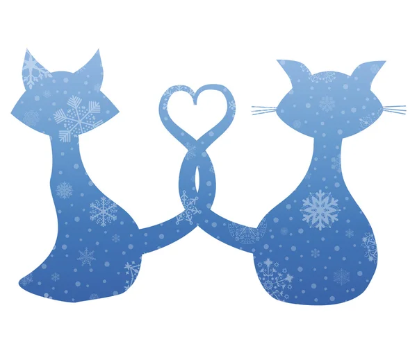 Amor gatos Navidad icono con nieve — Vector de stock