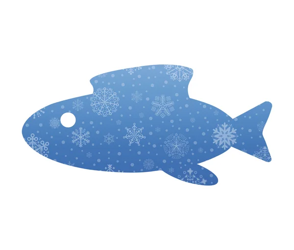 Peixe abstrato ícone de Natal com neve — Vetor de Stock