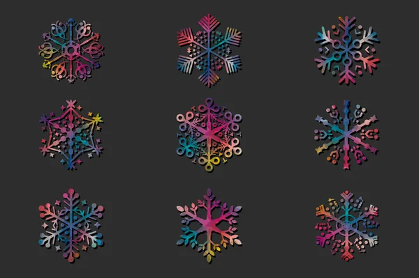 Разноцветные снежинки черные — стоковый вектор