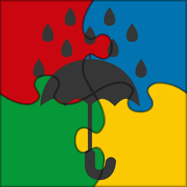 Puzzle-Symbol Regenschirm Regen — Stockvektor