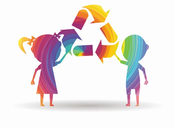 Garçon et fille recyclage icône colorée — Image vectorielle
