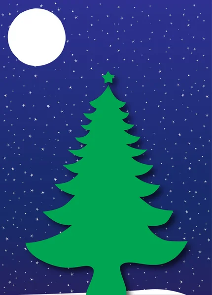 Christmas tree under a starry blue night sky — Stock Vector