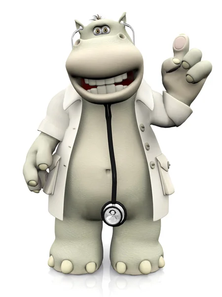 Cartoon hippo doctor holding up his finger. — Stock Photo, Image