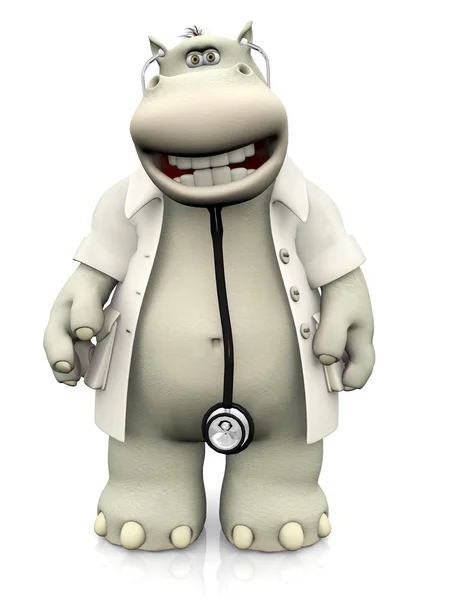 Smiling cartoon hippo doctor. — Stock Photo, Image