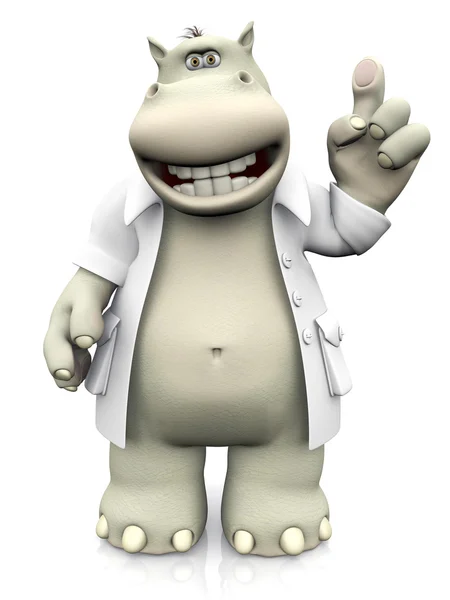 3D rendering of a cartoon hippo dentist holding up his finger. — Stock Photo, Image