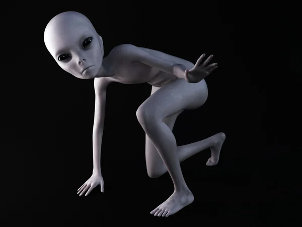 3D rendering of an alien crouching. — Stock Photo, Image