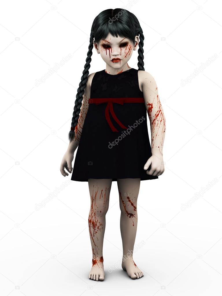 A gothic blood covered small girl.