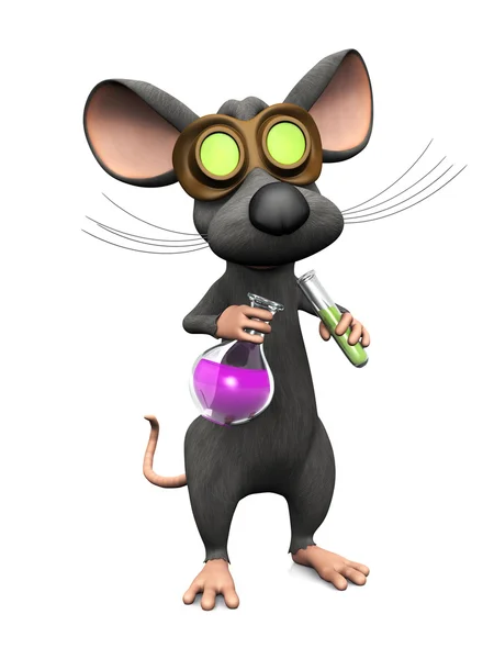 Verrückte Cartoon-Maus bei einem wissenschaftlichen Experiment, Bild zwei. — Stockfoto