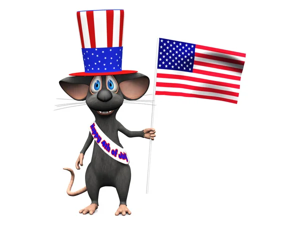 Smiling cartoon mouse celebrating 4th of July or Independence Da