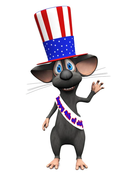 Lächelnde Cartoon-Maus feiert den 4. Juli oder die Unabhängigkeit da Stockbild