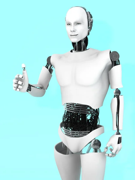 Robot man doen een thumbs up. — Stockfoto