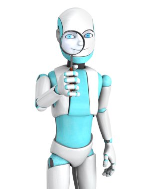 Büyüteç Camı tutan toon robot çocuk.