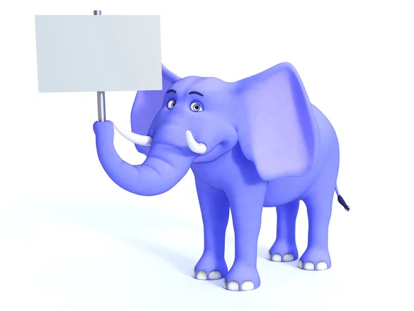 Blue cute toon elephant holding empty sign. — Stockfoto