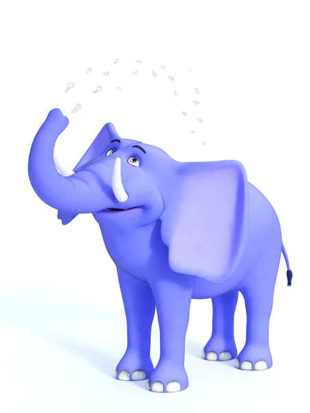 Blue cute toon elephant splashing water. — Stock Fotó