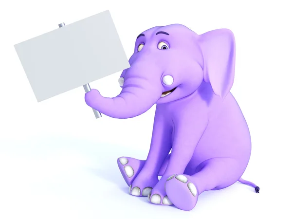 Cute pink toon baby elephant holding empty sign. — 스톡 사진