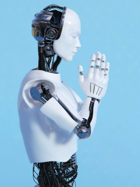 Namaste nr 3 yapan robot erkek.