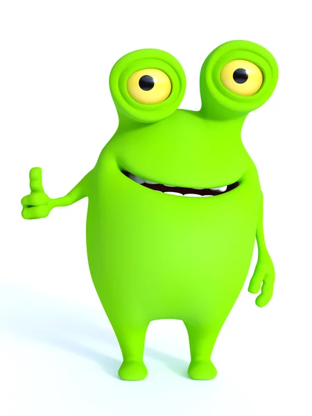 Cute green monster doing a thumbs up. — Stock Photo, Image