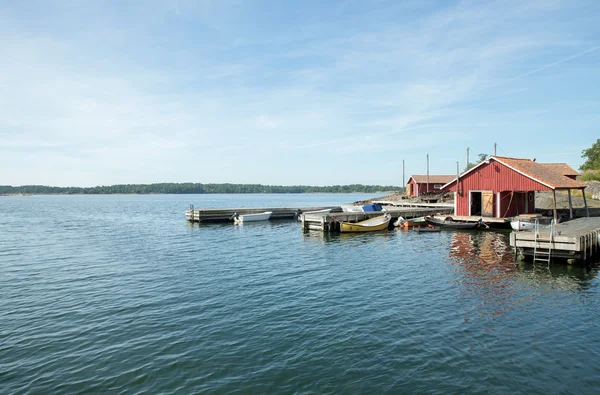 Seaside röda stugor — Stockfoto