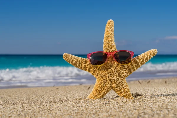 Étoile de mer avec lunettes de soleil sur la plage — Photo