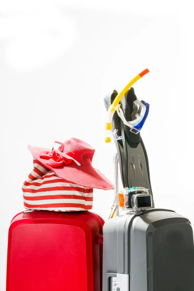 Suitcases with summer beach items — Stock Photo, Image