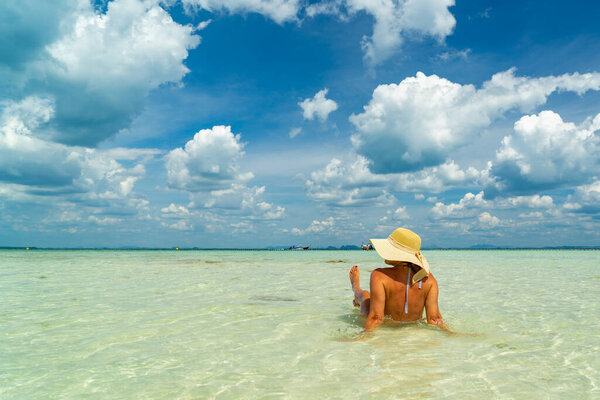 Beautiful Woman at the beach in Poda island  Thailand