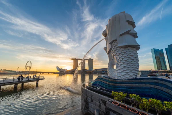 Singapore City Singapore Luty 2020 Singapur Merlion Park Centrum Singapuru — Zdjęcie stockowe