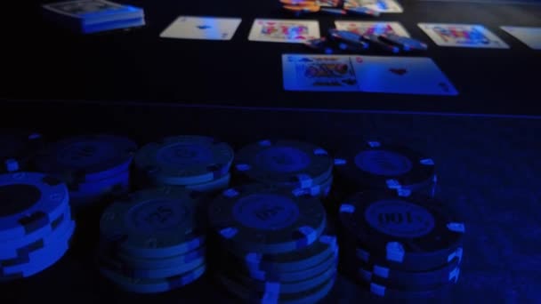 Nagy Tét Texas Hold Póker Játék Kaszinóban Sekély Mélysége Mező — Stock videók